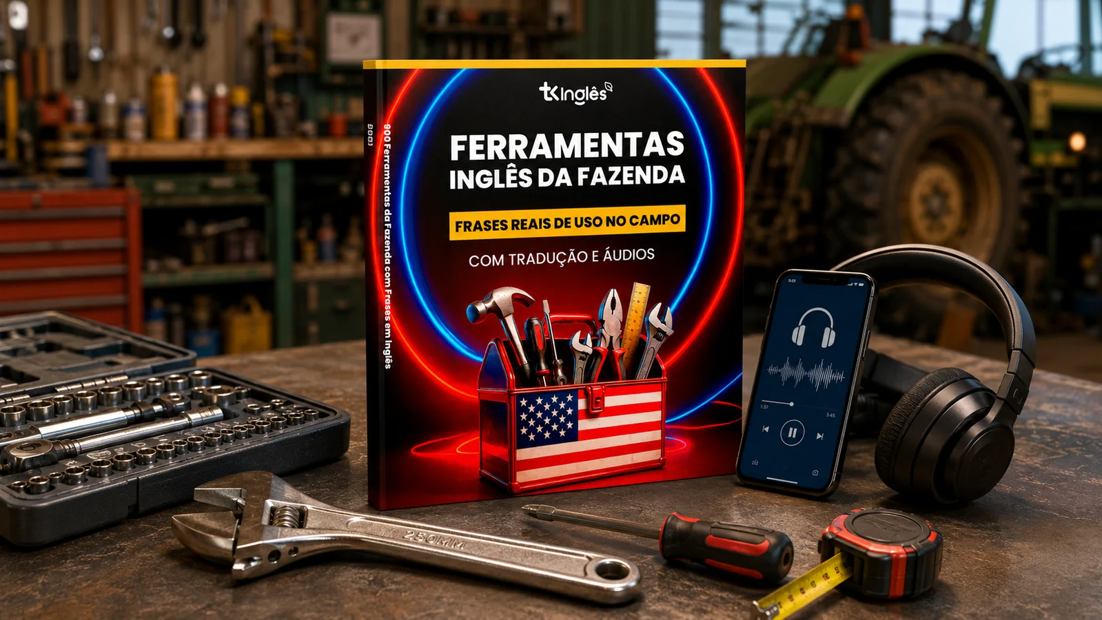 Livro com trator e oficina